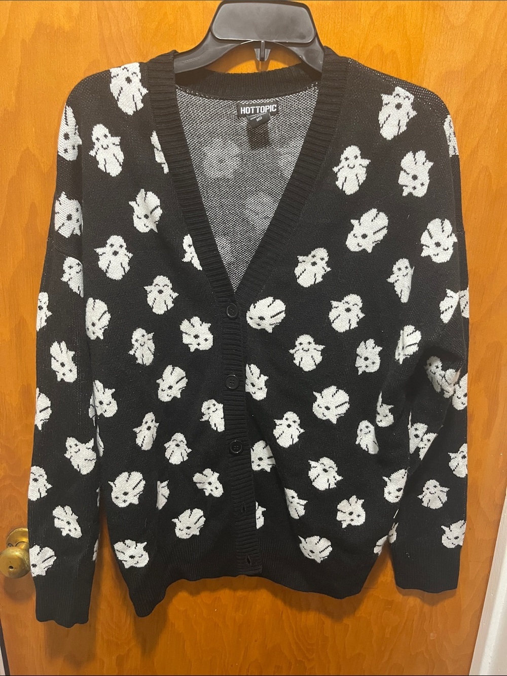 Hot Topic Black Cardigan with White Ghost Knit Pattern